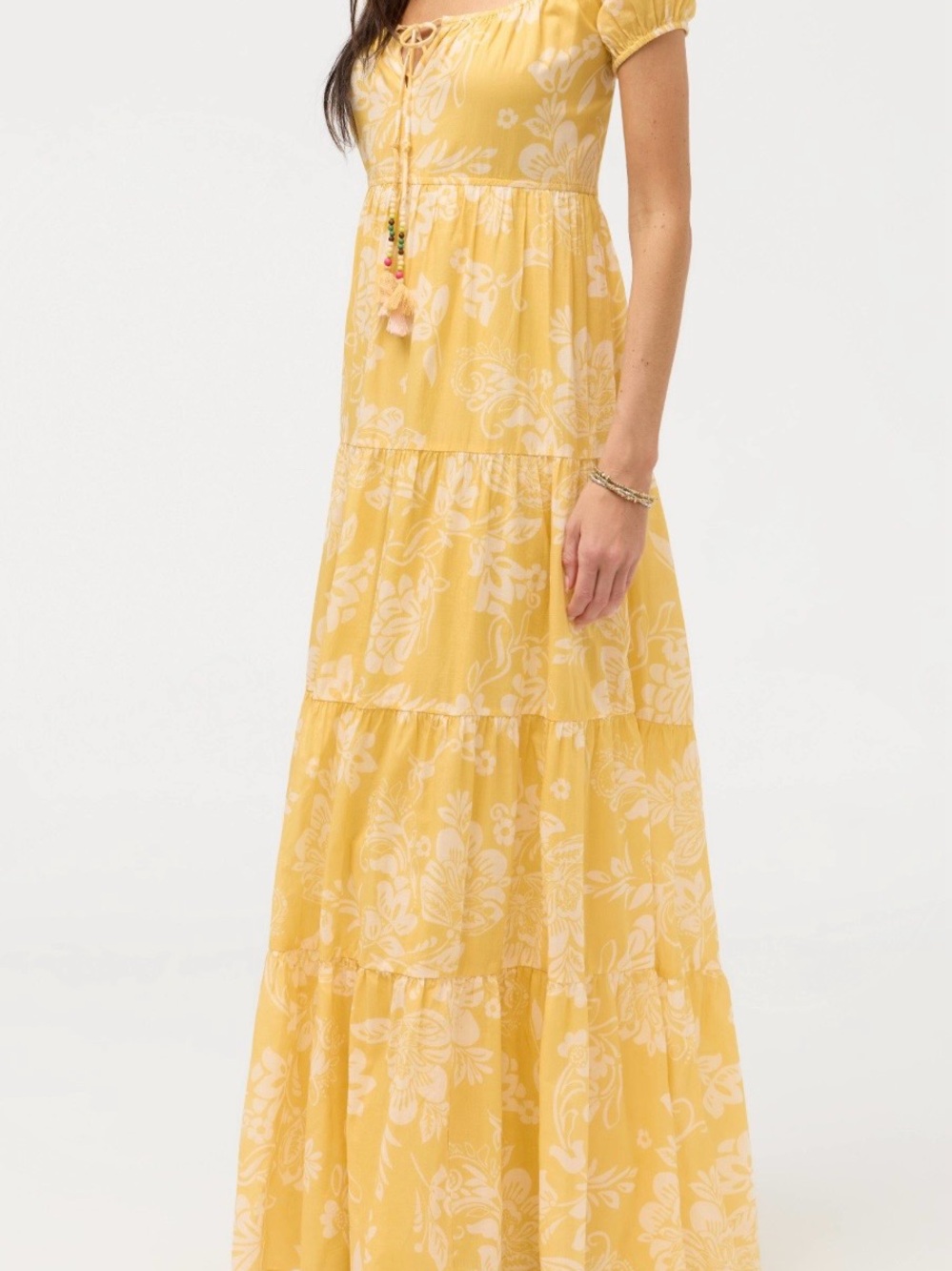 JOHNNY WAS LILY RAE TIERED MAXI DRESS COLOR: Sorrento Sunshine Yellow - Picture 5 of 13